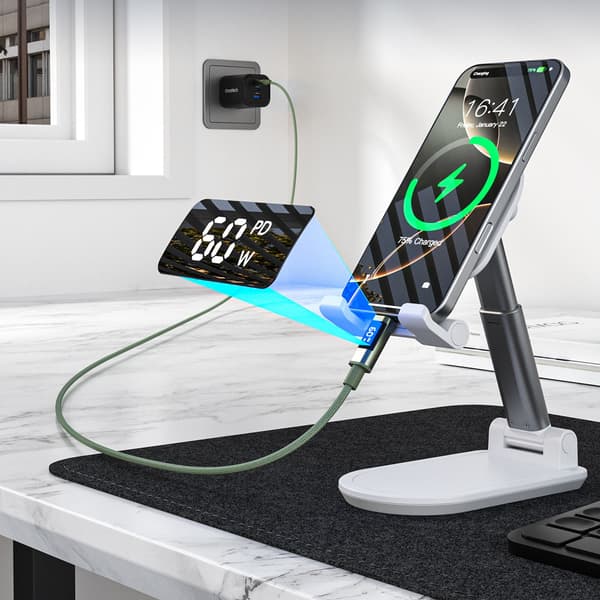 USB-C-kabel med display PD 60W 1,2m - Grøn