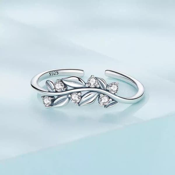 Anillo ajustable de plata con hojas de plata S925