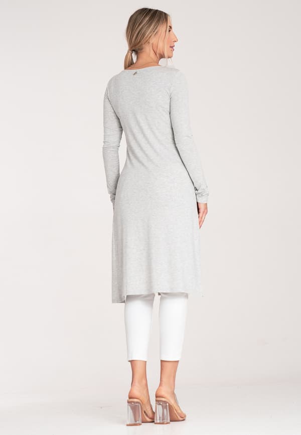 Lang damebluse - Langærmet bluse - grå bluse M1075 størrelse S