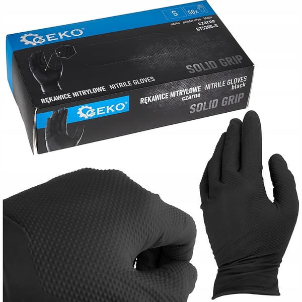 SOLID GRIP nitrilhandsker sorte størrelse S 50 stk. GEKO G75200-S