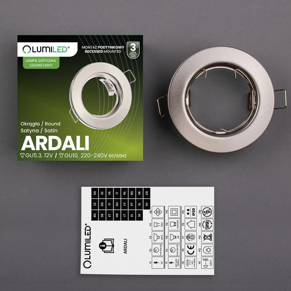 Halogenmontering inbyggnad rund satäng GU10 MR16 ARDALI LUMILED
