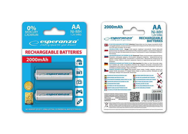 Esperanza AA batterier 2000mAh 2 stk. hvide