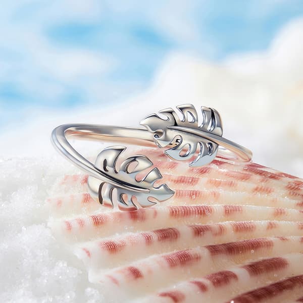 Anillo ajustable de plata con hoja de monstera 925 Trusky Silver