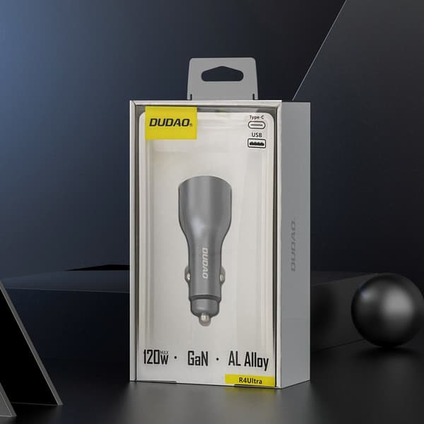 USB-A USB-C PD QC LED-autolaturi 120W - harmaa