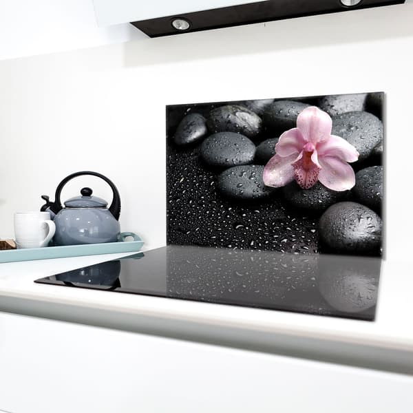 Skyddsplatta i glas för kaminen 80x52 Orchidea