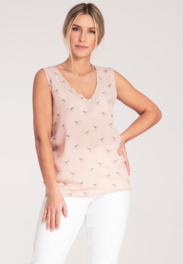 Elegant ærmeløs bluse - mønstret bluse - rosa bluse størrelse L