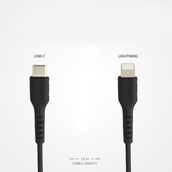 USB-C - iPhone Lightning -kaapeli 1m - Musta