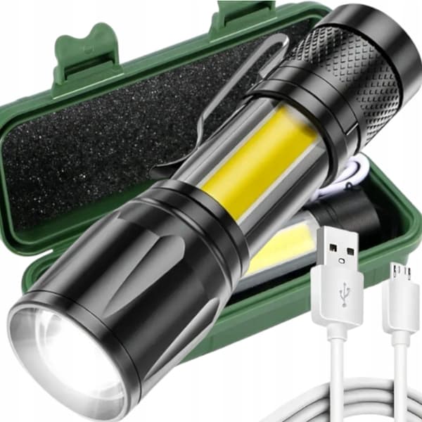Ladattava LED-taskulamppu + kotelo