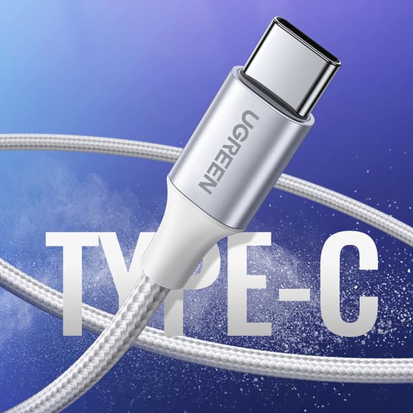 Flätad kabel USB-A - USB-C QC 3.0 3A 1m - vit