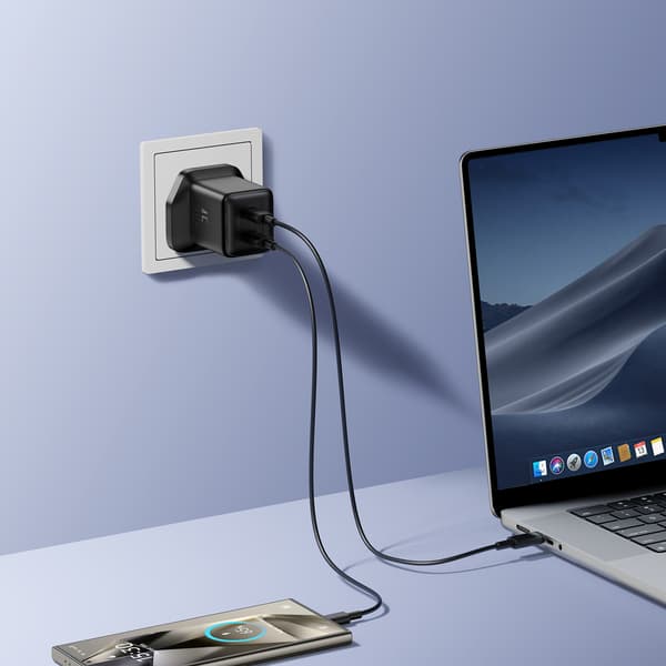 45W UK USB-C vægoplader - Sort