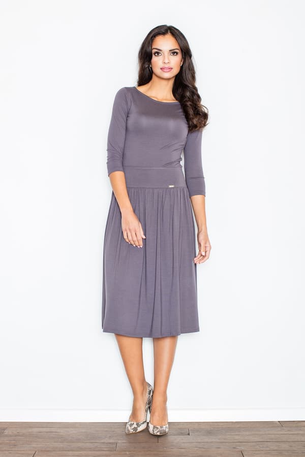 Elegant grått midi-set med 3/4-ärmar storlek S