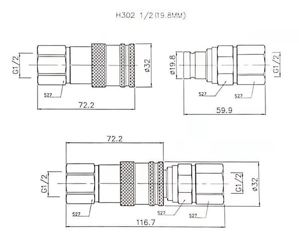 Torrbromsande snabbkoppling BSP 1/2" hylsa