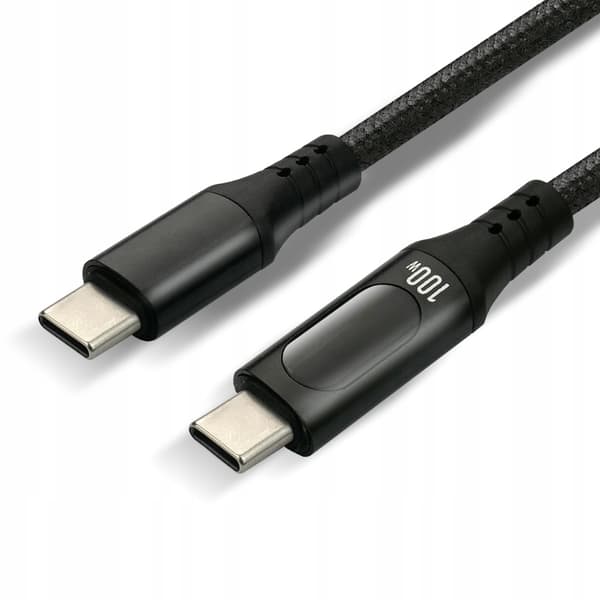 USB-C -> USB-C kabel everActive CBB-1PD5L 1m 100W indbygget display sort