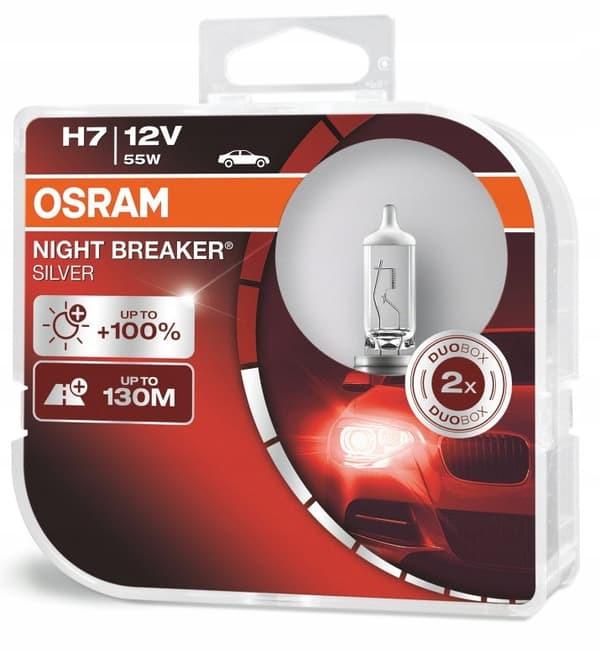 Osram H7 Natbryder Sølv + 100% Duo Box