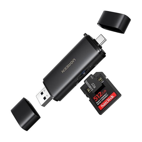 2-i-1 SD microSD USB-C USB-A UHS-II hukommelseskortlæser - sort