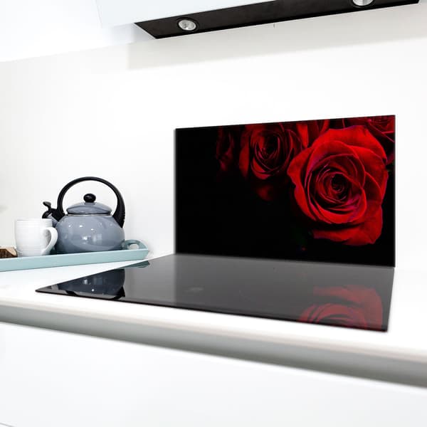 Lasinen suojalevy liedelle 90x52 Rose