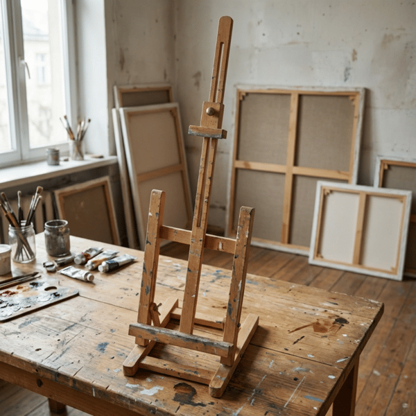 TRÆSTAFFELI, BORD, STUDIO, LILLE, JUSTERBART, BØG, POLERET