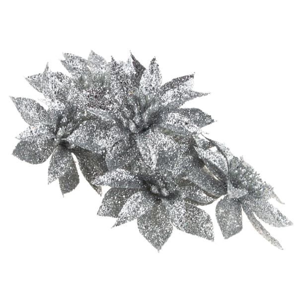 TG69142-2 GLITTERBLOMSTER STJERNER AF POTHLEHEM SØLVDEKORATIONSKRANS