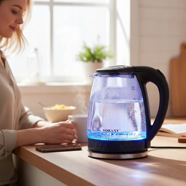 Elektrisk glaskande 2L 1500W transparent med LED-belysning
