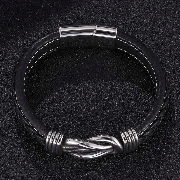 Herre læderarmbånd stål læder 2