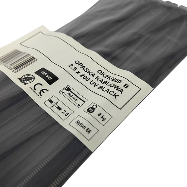 UV kabelbinderbånd 2,5x200mm - 100 stk sort