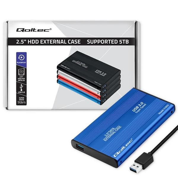 Qoltec HDD/SSD-kabinet 2,5" SATA3 | USB 3.0 | Blå