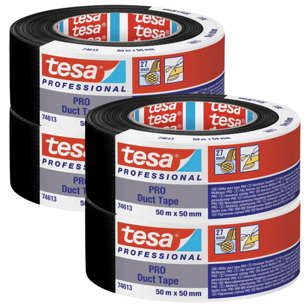 Tesa ilmastointiteippi Vedenpitävä kangaskorjausteippi 50m x 50mm musta x4