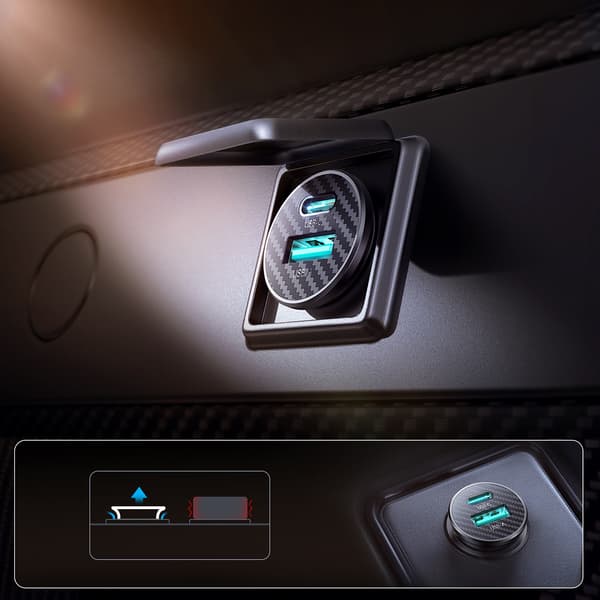 Mini 15W USB-A USB-C -autolaturi - musta