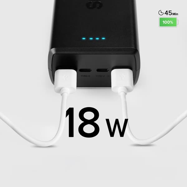 Powerbank 30000 mAh USB-C USB-A - sort