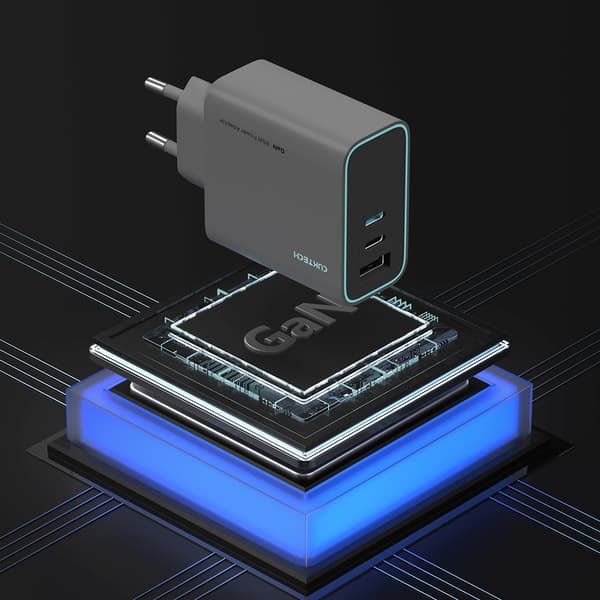 USB-C USB-A GaN 65W seinälaturi - harmaa