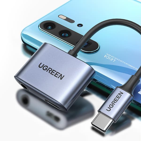 USB-C ljudadapter - USB-C + 3,5 mm minijack - grå