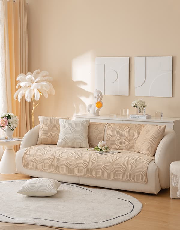 Sofakast og -skydd 90x210 cm beige med konveks mønster