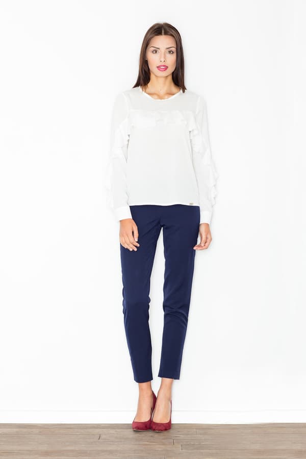 Elegant bluse med flæser ecru størrelse L