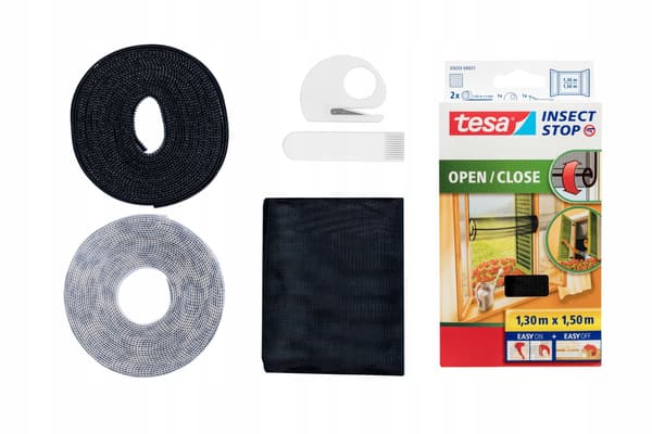 Tesa sort rullebart insektnet til vindue, 1,3 x 1,5 m, med borreluk