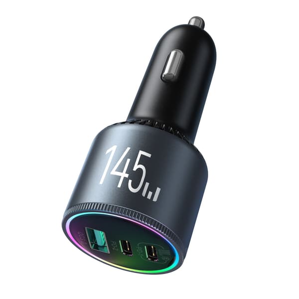 USB-A USB-C Biloplader med 145W Kabel - Mørkegrå