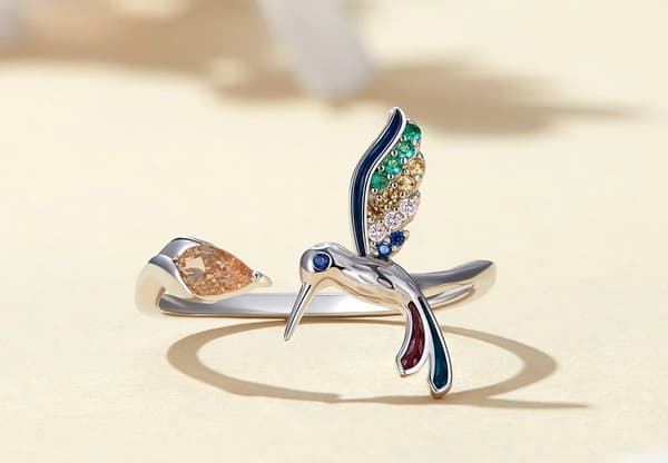 Anillo de colibrí de plata ajustable S925