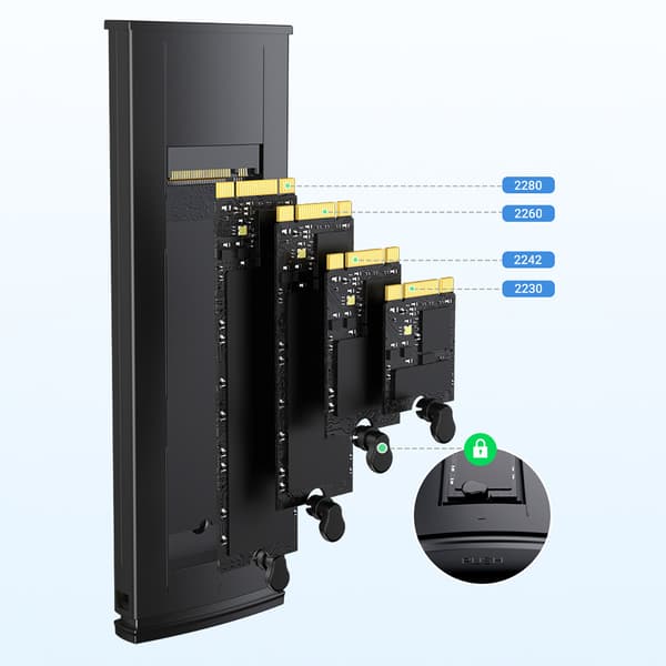 M.2 NVMe 10Gbps drevbåskabinet + USB-C - USB-A / USB-C - USB-C kabel - sort