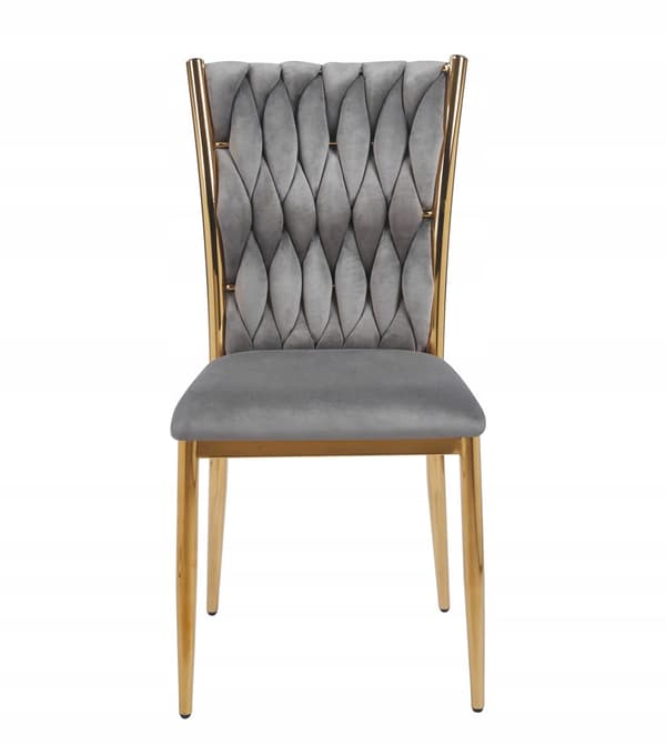 Modern grå sammanflätad sammetsstol med gyllene ram Glamour