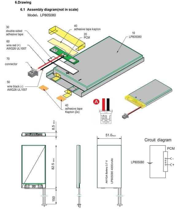 BATTERI Li-Poly 4000mAh 3,7V JST-2-ben