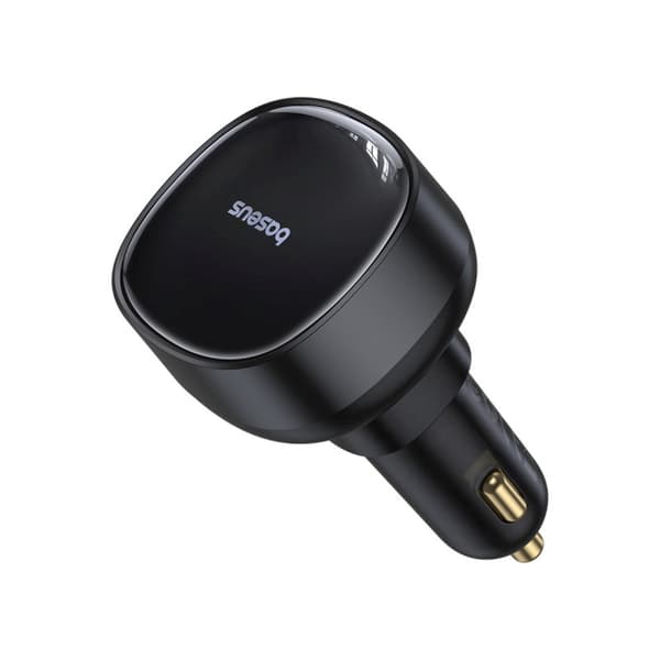 55W USB-A Biloplader med Udtrækkeligt iPhone Lightning Kabel - Sort