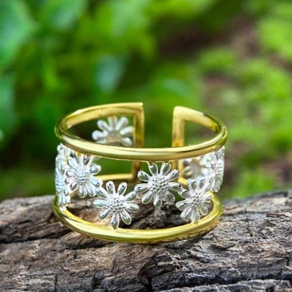 Silverring Justerbar Daisy-ring Förgylld Silver 925