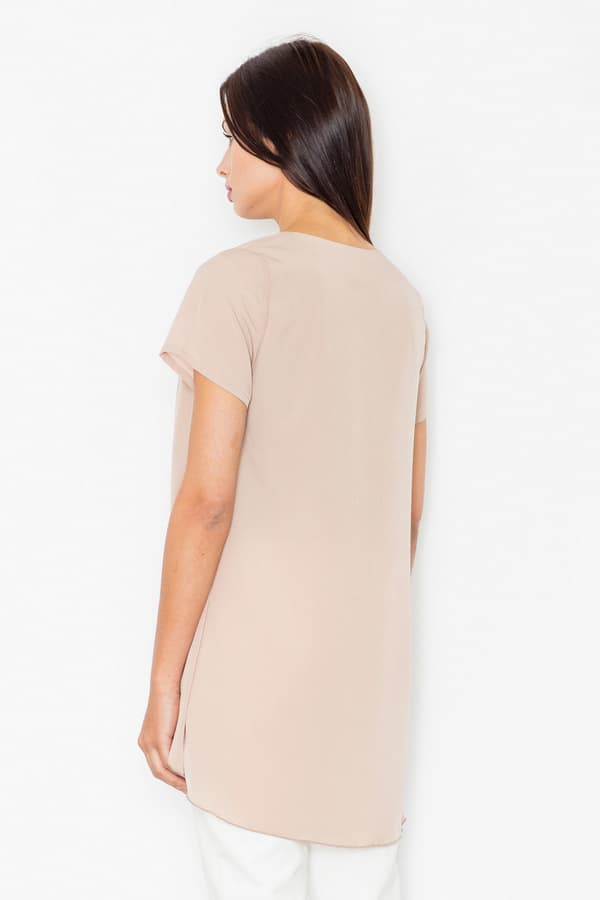 Asymmetrisk blus med utskärning framtill, beige, storlek L