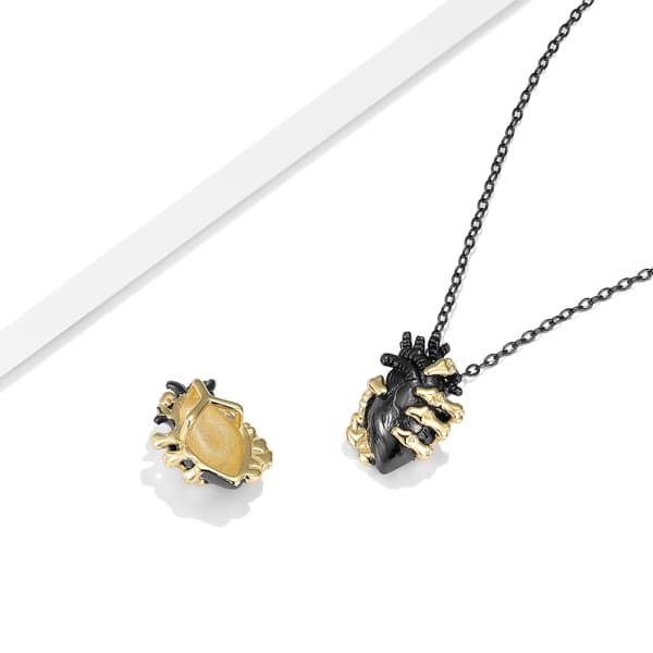 Collar de cadena de corazón negro de plata S925
