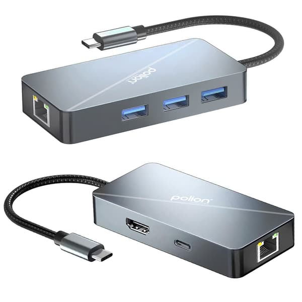 USB-C-hubb 3*USB-A + USB-C strömförsörjning + RJ45 + HDMI