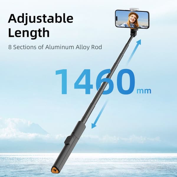 Hopfällbart selfie-stativ med Bluetooth-fjärrkontroll 146 cm