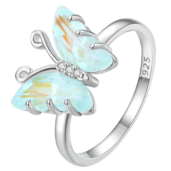 Anillo de mariposa de plata iridiscente talla 17