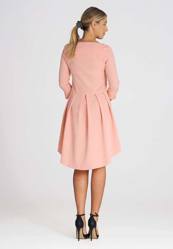 Klänning med asymmetrisk fåll och 3/4-ärmar rosa storlek L
