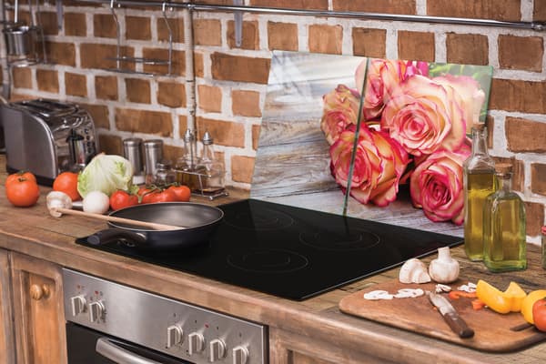 GLASSKYDDSPLÅT FÖR SPIS 90x52 ROSE