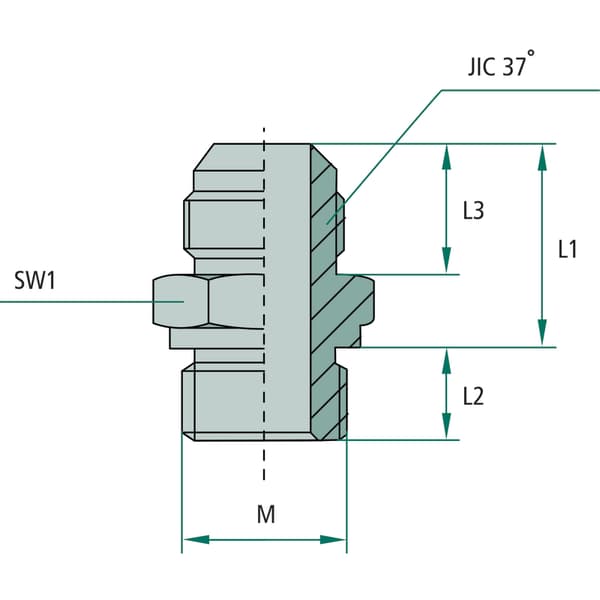 Suora hydraulinen kytkentä GA 1.1/16"JIC 7/8"UNF