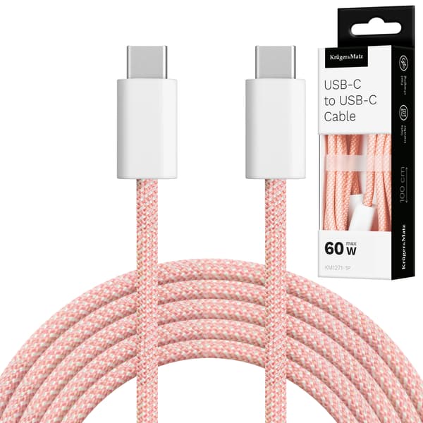 Kruger og Matz Basic USB-C til USB-C-kabel 60 W 1 m rosa